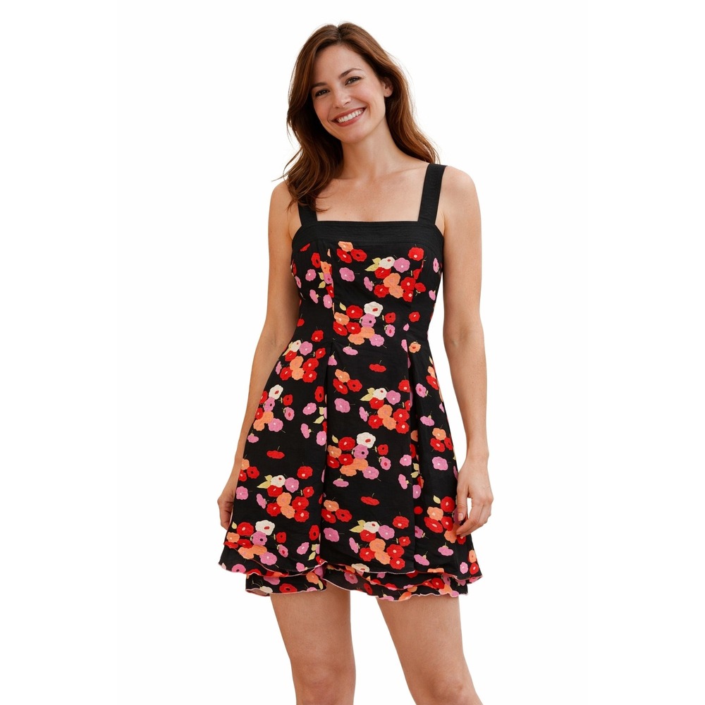 Cynthia‎ Steffe Black Floral Fit and Flare Poppies Sleeveless Tank Dress Size 8